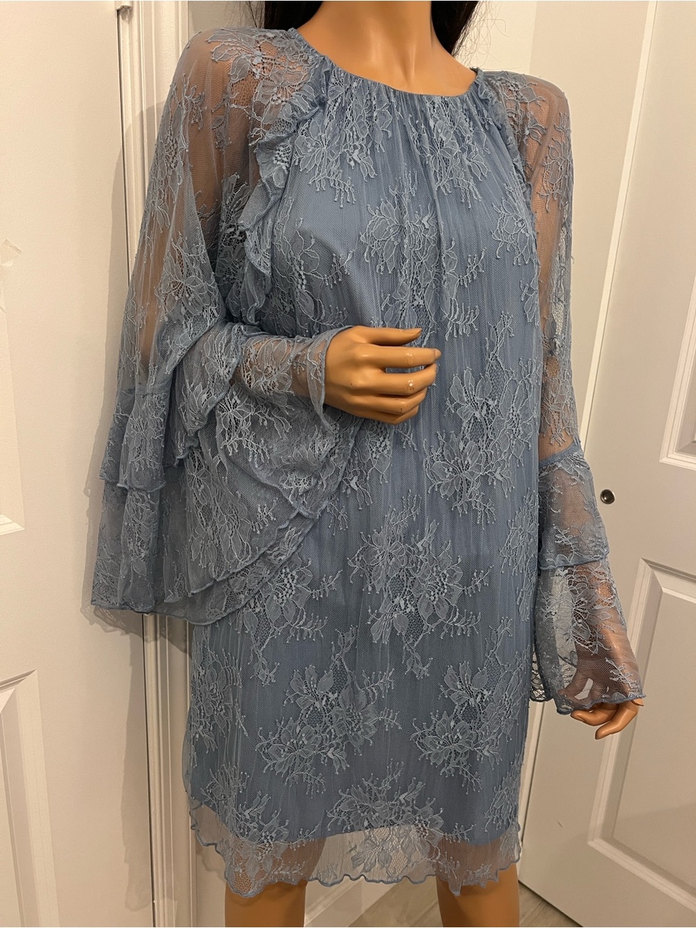 CIEBON Blue Lace Mini Dress Size M NWT Ruffle Bell Sleeve Cocktail Boho Sz M